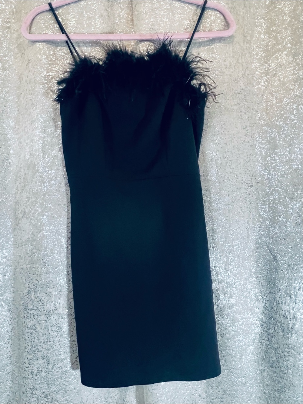 Charlotte Russe Black Feather-Trim Spaghetti Strap Mini Dress